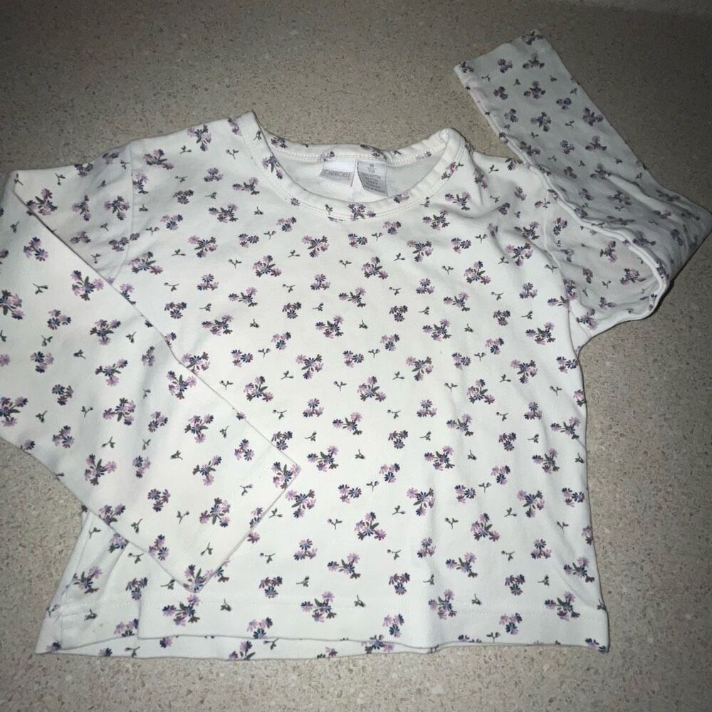 Vintage 90s Cherokee Girls Top Size M 7/8‎ White Micro Flower Print Long Sleeve